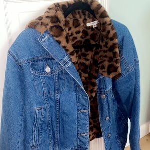 Pacsun jean jacket with leopard print on inside